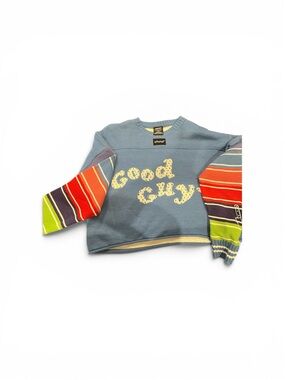 Good Guy Blue Knit Sweater with Colorful Striped Sleeves - Kids
